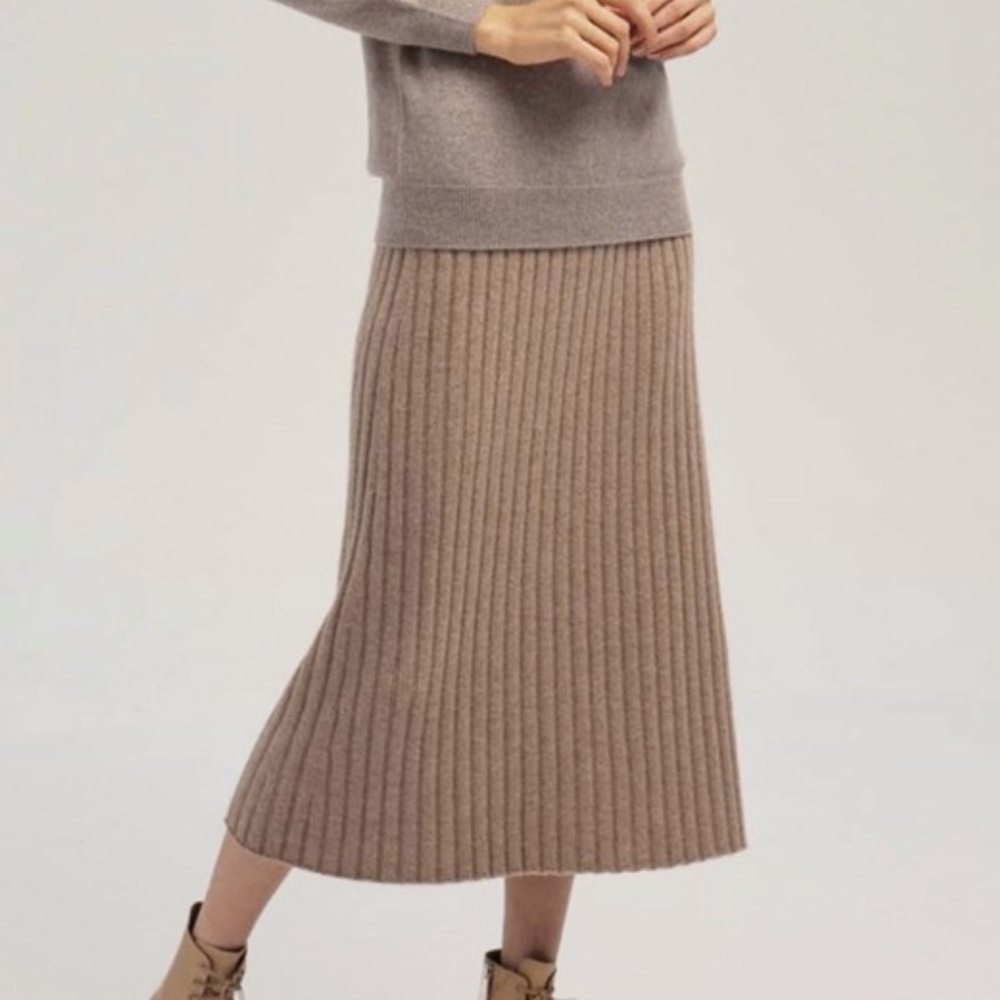 Gentle Herd 100% Cashmere Rib Knit Skirt Size S Brown